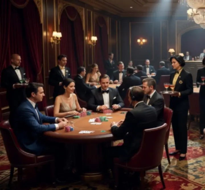 Klimatyczna sala przygotowana na wieczór pokerowy